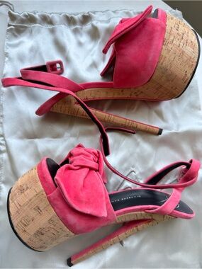 Giuseppe Zanotti Pink Suede Cork Platform Heels